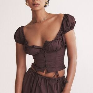 NEW House of CB Kitty Gathered Top Rich Brown Large